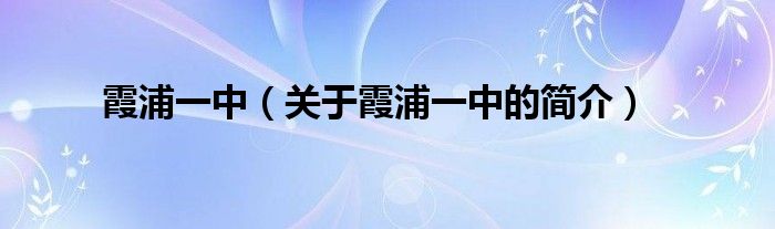 霞浦一中（关于霞浦一中的简介）