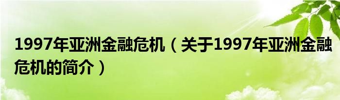 1997年亚洲金融危机（关于1997年亚洲金融危机的简介）