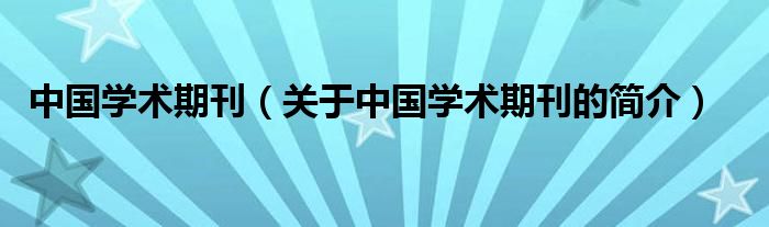 中国学术期刊（关于中国学术期刊的简介）