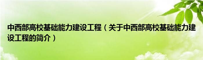 中西部高校基础能力建设工程（关于中西部高校基础能力建设工程的简介）