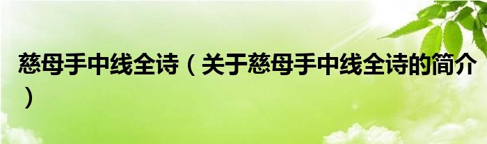 慈母手中线全诗（关于慈母手中线全诗的简介）