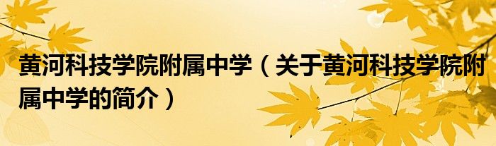 黄河科技学院附属中学（关于黄河科技学院附属中学的简介）