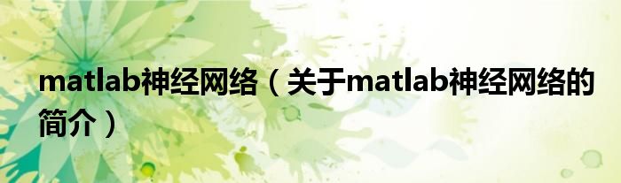 matlab神经网络（关于matlab神经网络的简介）