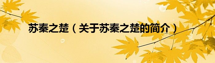 苏秦之楚（关于苏秦之楚的简介）