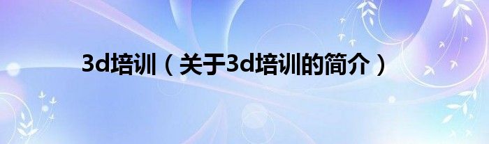 3d培训（关于3d培训的简介）