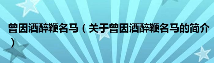 曾因酒醉鞭名马（关于曾因酒醉鞭名马的简介）