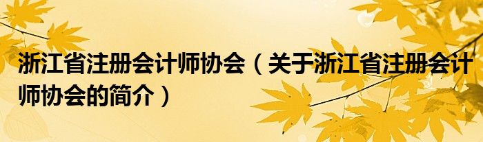 浙江省注册会计师协会（关于浙江省注册会计师协会的简介）