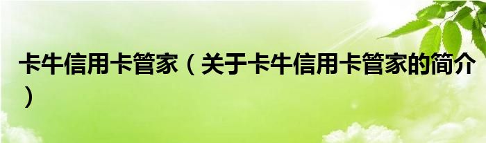 卡牛信用卡管家（关于卡牛信用卡管家的简介）