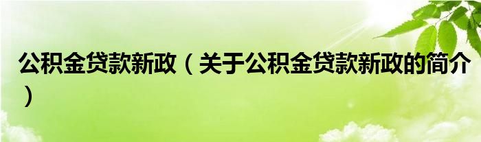 公积金贷款新政（关于公积金贷款新政的简介）