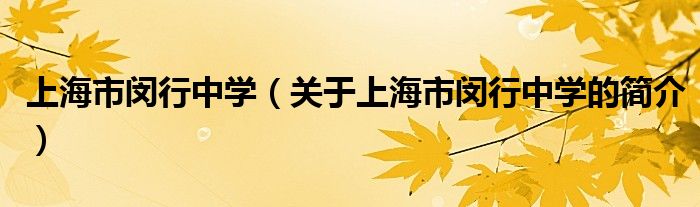 上海市闵行中学（关于上海市闵行中学的简介）