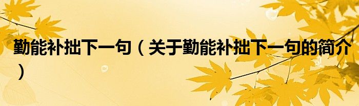 勤能补拙下一句（关于勤能补拙下一句的简介）