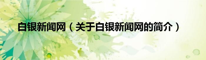 白银新闻网（关于白银新闻网的简介）