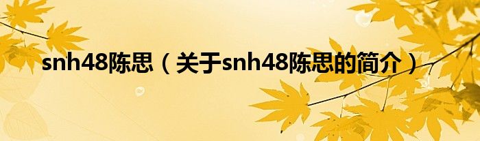 snh48陈思（关于snh48陈思的简介）