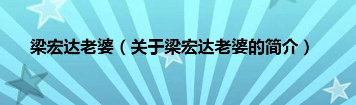 梁宏达老婆（关于梁宏达老婆的简介）