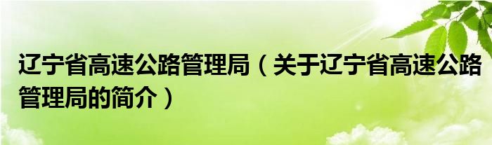 辽宁省高速公路管理局（关于辽宁省高速公路管理局的简介）