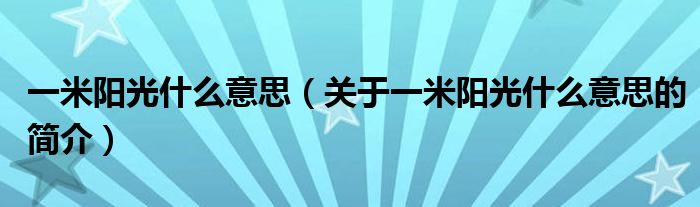 一米阳光什么意思（关于一米阳光什么意思的简介）