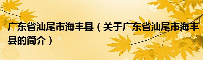 广东省汕尾市海丰县（关于广东省汕尾市海丰县的简介）