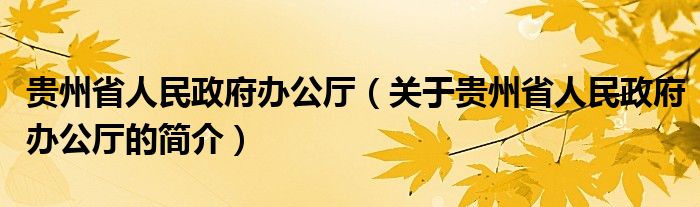 贵州省人民政府办公厅（关于贵州省人民政府办公厅的简介）