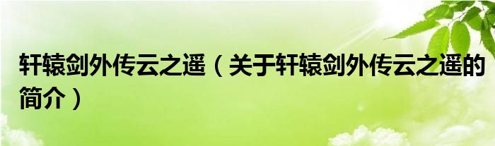 轩辕剑外传云之遥（关于轩辕剑外传云之遥的简介）