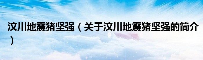 汶川地震猪坚强（关于汶川地震猪坚强的简介）