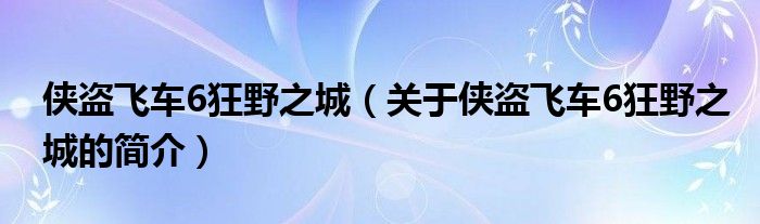 侠盗飞车6狂野之城（关于侠盗飞车6狂野之城的简介）