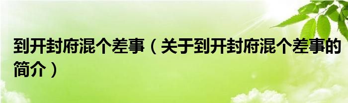 到开封府混个差事（关于到开封府混个差事的简介）