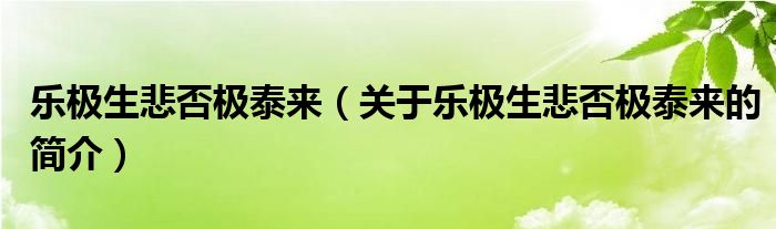 乐极生悲否极泰来（关于乐极生悲否极泰来的简介）