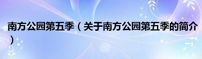 南方公园第五季（关于南方公园第五季的简介）