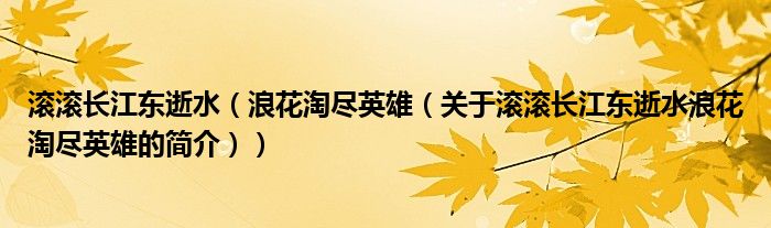 滚滚长江东逝水（浪花淘尽英雄（关于滚滚长江东逝水浪花淘尽英雄的简介））