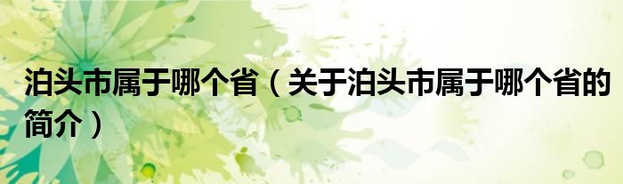 泊头市属于哪个省（关于泊头市属于哪个省的简介）