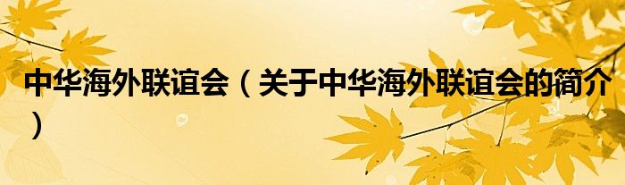 中华海外联谊会（关于中华海外联谊会的简介）