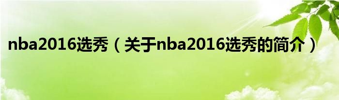 nba2016选秀（关于nba2016选秀的简介）