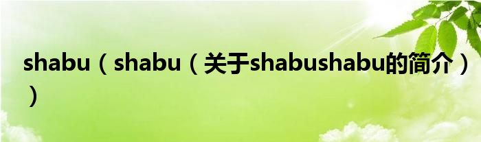 shabu（shabu（关于shabushabu的简介））