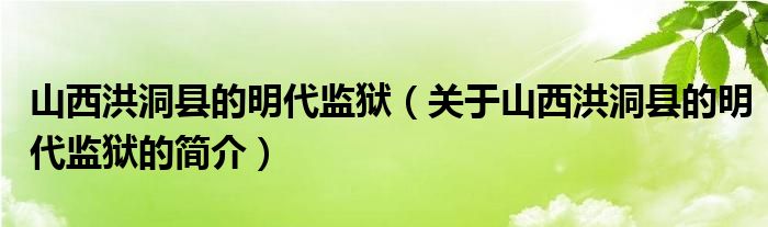 山西洪洞县的明代监狱（关于山西洪洞县的明代监狱的简介）