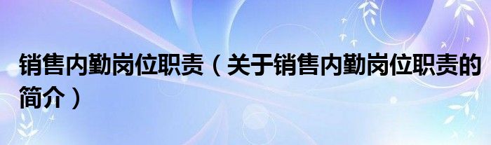 销售内勤岗位职责（关于销售内勤岗位职责的简介）