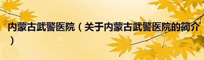 内蒙古武警医院（关于内蒙古武警医院的简介）