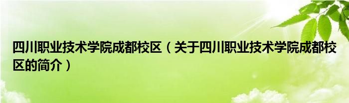 四川职业技术学院成都校区（关于四川职业技术学院成都校区的简介）