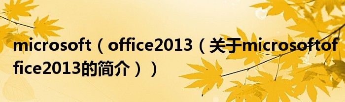 microsoft（office2013（关于microsoftoffice2013的简介））