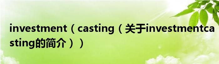 investment（casting（关于investmentcasting的简介））