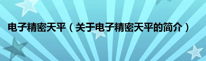 电子精密天平（关于电子精密天平的简介）