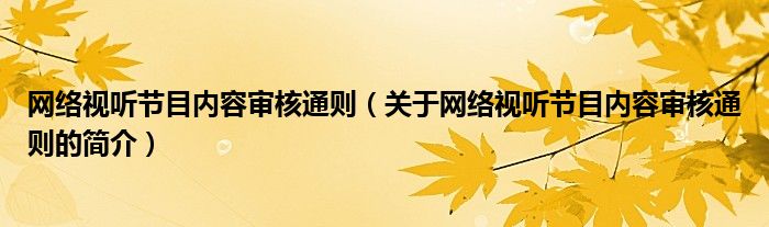 网络视听节目内容审核通则（关于网络视听节目内容审核通则的简介）