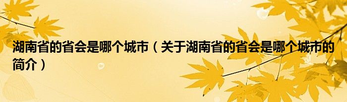 湖南省的省会是哪个城市（关于湖南省的省会是哪个城市的简介）