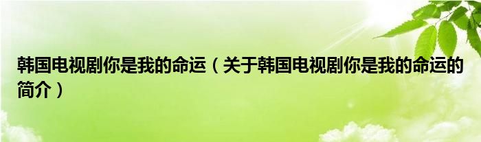 韩国电视剧你是我的命运（关于韩国电视剧你是我的命运的简介）