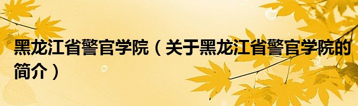 黑龙江省警官学院（关于黑龙江省警官学院的简介）