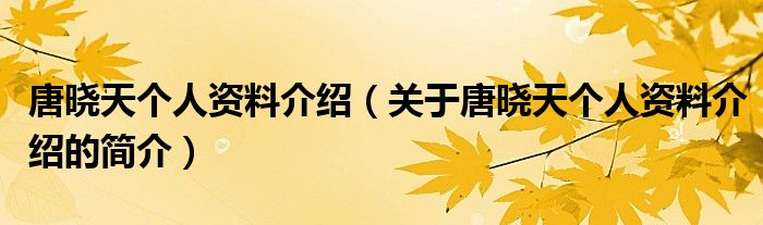 唐晓天个人资料介绍（关于唐晓天个人资料介绍的简介）