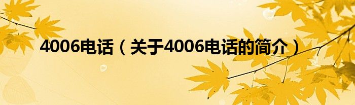 4006电话（关于4006电话的简介）