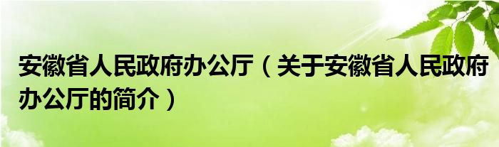 安徽省人民政府办公厅（关于安徽省人民政府办公厅的简介）