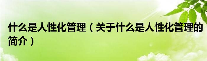 什么是人性化管理（关于什么是人性化管理的简介）