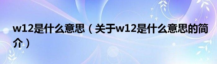 w12是什么意思（关于w12是什么意思的简介）