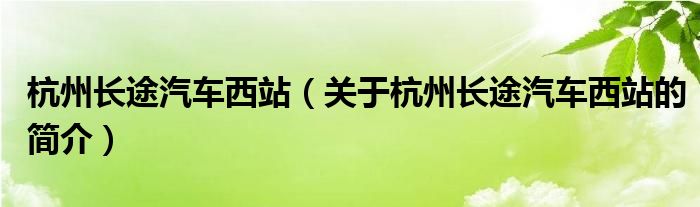 杭州长途汽车西站（关于杭州长途汽车西站的简介）